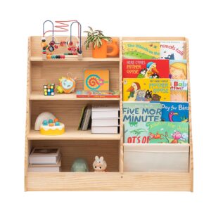 ZBPRESS Kids Wooden Bookshelf with Storage,Kids Bookshelf and Toy Storage Organizer, Solid Wood Kids Bookshelf,Toddler Bookshelf,Classroom Bookshelf