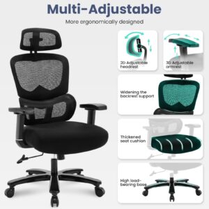 Fantasylab Office Chair Big and Tall 500LBS Office Chair for Heavy People, Metal Base, Lumbar Support, Adjustable Armrest and Headrest Office Chair Desk Chair