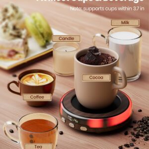 Gaiatop Mug Warmer, 30W Coffee Mug Warmer with Colorful LED Atmosphere Lights, 3 Temp Settings Coffer Warmer for Desk, 2-9Hrs Timer, Candle Warmer Beverage Heating Plate for Coffer, Tea, Milk-Wood