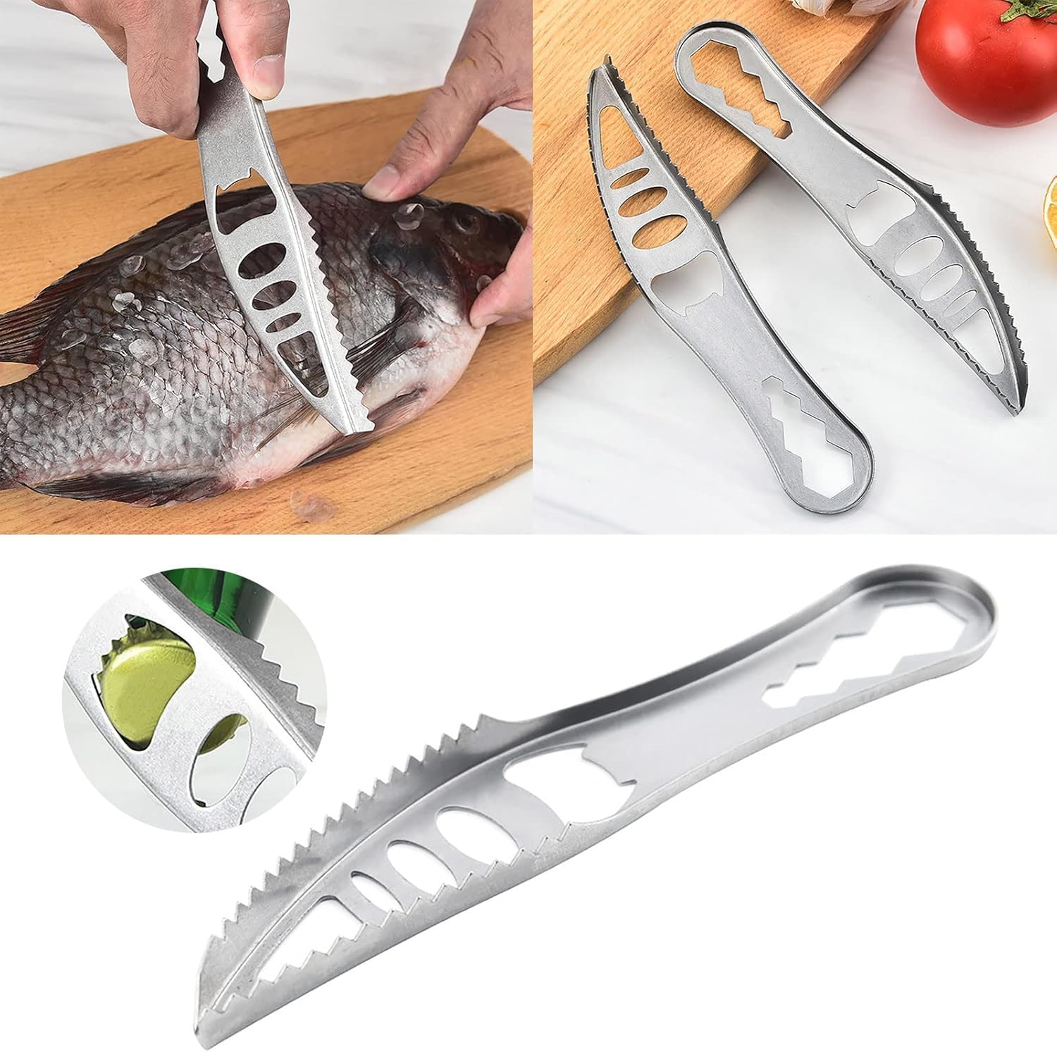 Stainless steel Fish Scaler Remover, Cooking Tools Seafood Tools Cleaner Kitchen Remover Portable Fish Scale Remover Fish Cleaning Peeler Scraper Bottle Opener SeafoodTools Scaling Cleaning