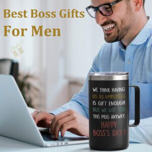 Lifecapido Boss Day Gifts, Boss Gifts, Having Us As Employees Is Gift Enough 20oz Insulated Coffee Mug with Boss Day Card, Birthday Retirement Christmas Gifts for Boss Employer from Employees, Black