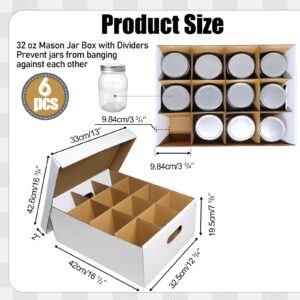 Yamahiko 6 Pieces Mason Jar Storage Box for Quart Size Canning Jars, Cardboard Canning Mason Jar Storage Boxes Organizer Holder Container for 32 oz Mason Jar Stacking Packing Moving, White