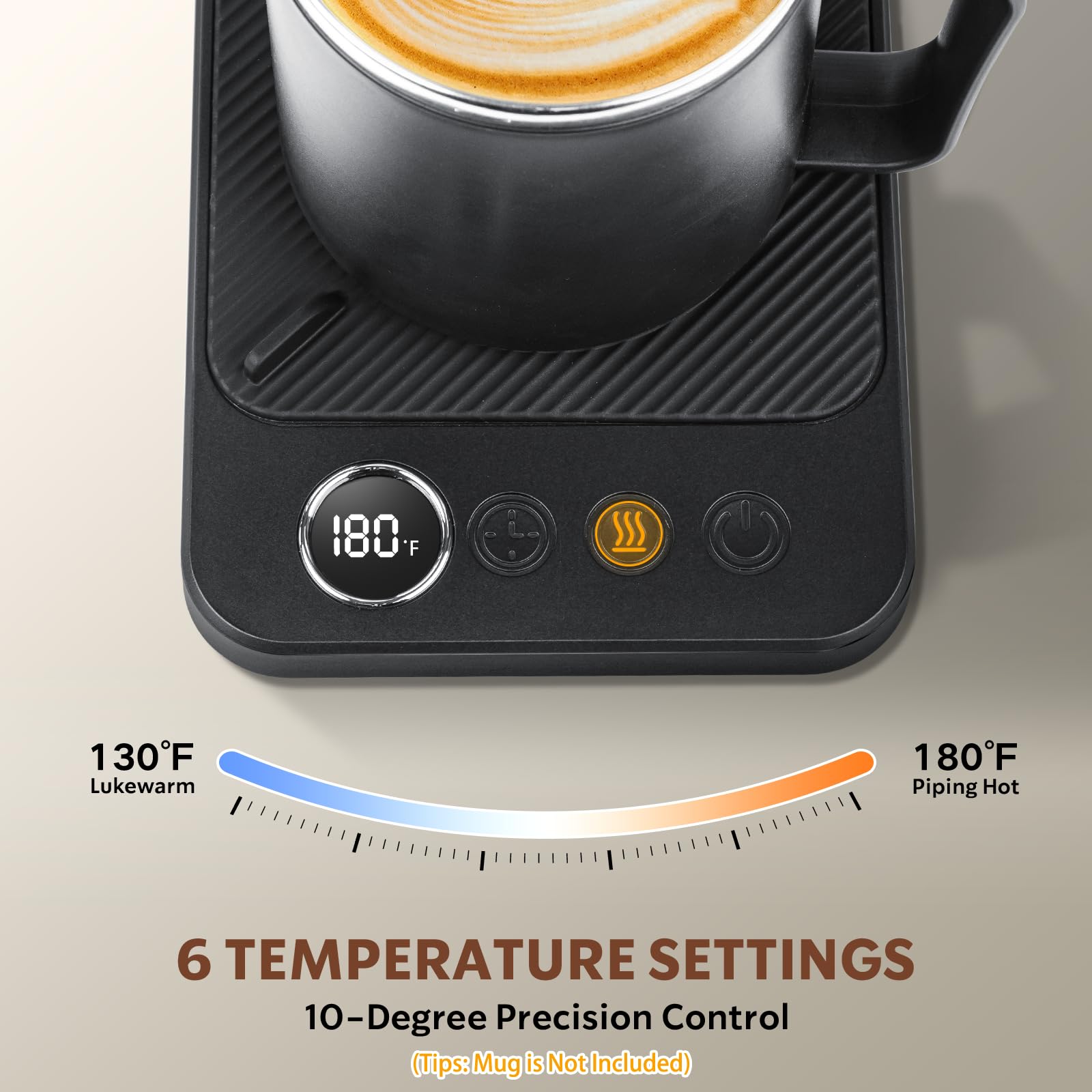 Coffee Mug Warmer - 36W Mug Warmer for Desk with Temperature Display, 1-12H Timer & 6 Temperature Settings, Fast Heating, Auto Shut Off, Smart Coffee Cup Warmer for Beverage, Coffee, Tea, Milk (Black)