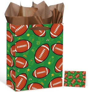 football gift bag with tissue paper set football party gift wrap bags and greeting card decorations for sports party favor football birthday goodie treat wrapping bag for boy men team supplies