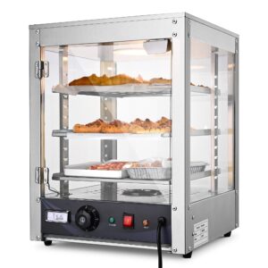 wechef 15" 3-tier commercial food warmer pizza warmer display electric countertop with led adjustable lighting stainless steel pastry display case for fast food restaurant food truck food tent