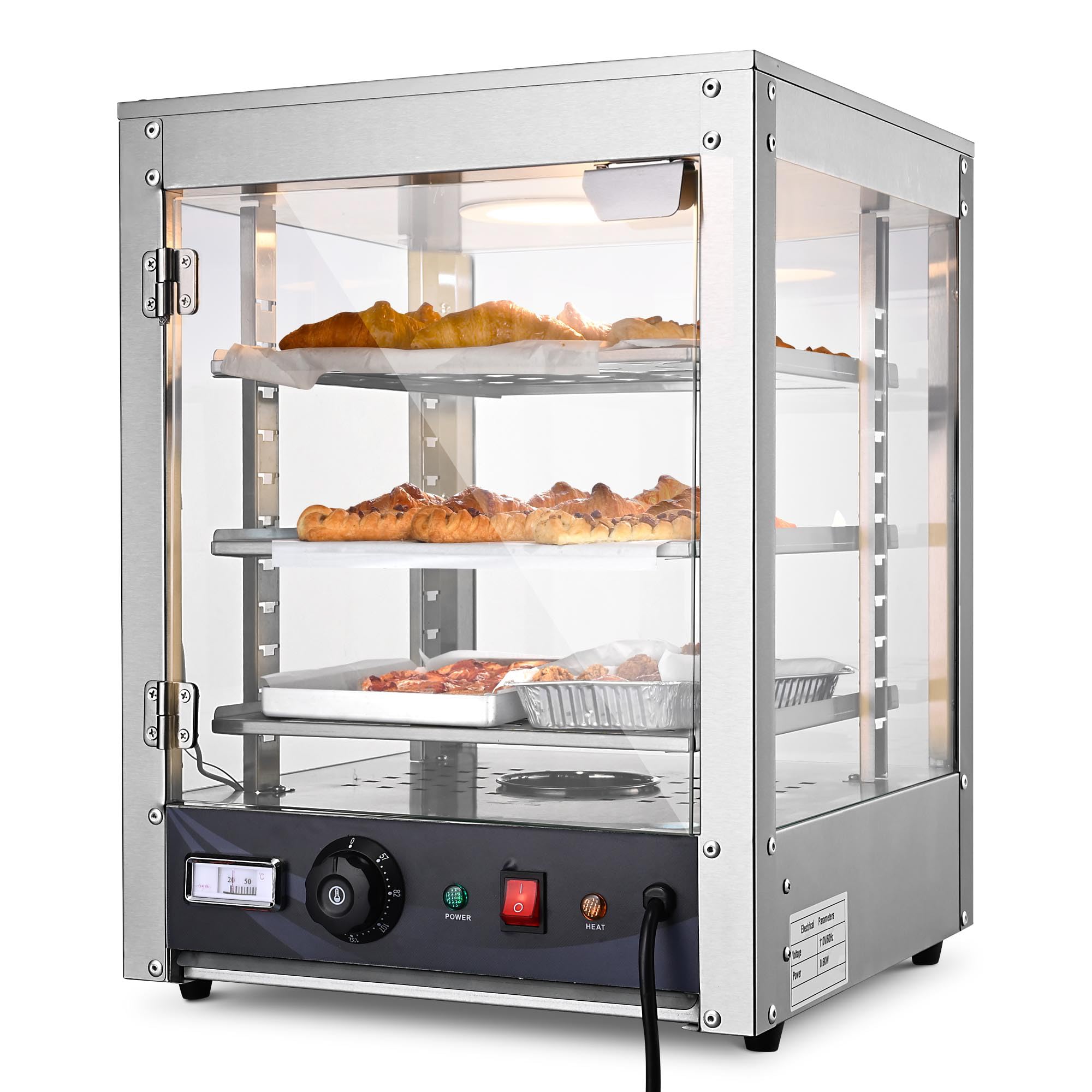 WeChef 15" 3-Tier Commercial Food Warmer Pizza Warmer Display Electric Countertop with LED Adjustable Lighting Stainless Steel Pastry Display Case for Fast Food Restaurant Food Truck Food Tent