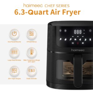 HAIMEEC Air Fryer 8-in-1 with 6.3 Qt Capacity and Easy View Windows, Max 400F, 95% Less Oil, 100+ Recipes, Shake Reminder, Nonstick Basket for Roast, Bake, Dehydrate, Reheat, Broil-CT03