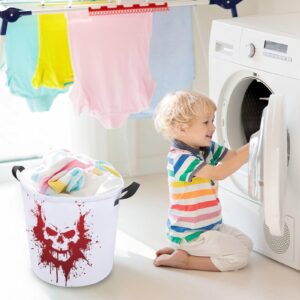 TsyTma Halloween Blood Skull Laundry Basket Small Collapsible Laundry Hamper with Handles Round Dirty Clothes Hampers for Laundry Bedroom Bathroom