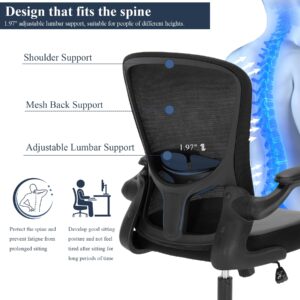 TOPBSHODC Office Chair,Ergonomic Mesh Desk Office Chair with Lumbar Support,PU Leather Compter Chair with Adjustable Heigh,Executive Swivel Rolling Chair with Flip up Arm,Black