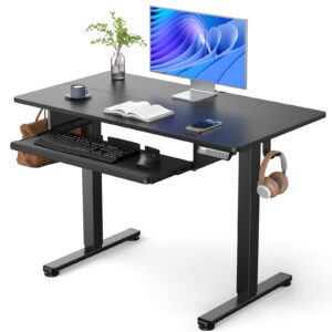 ergear electric standing desk with keyboard tray, 44x24 inches adjustable height sit stand up desk, home office desk computer workstation, black