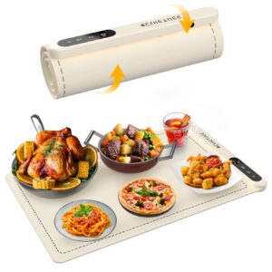 CuieTuee Electric Warming Tray 500W Upgraded Graphene Heat-Conducting Material, Rollable and Portable Food Warming Mat 6 Temperature Settings for Gatherings Parties Home Buffets Daily Use, Beige