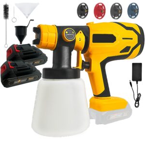 cordless paint sprayer with 2 battery,paint sprayer gun with 2 x 2.0ah battery & 1000ml high capacity 4 nozzles, hvlp high pressure paint gun,600w high power paint sprayer for home diy