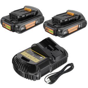 dcb203-2 upgraded 3.0ah replacement for dewalt 20v max battery and charger combo compatible with dewalt 20v battery with charger replacement for dewalt 20volt lithium battery dcb205 dcb203 dcb204