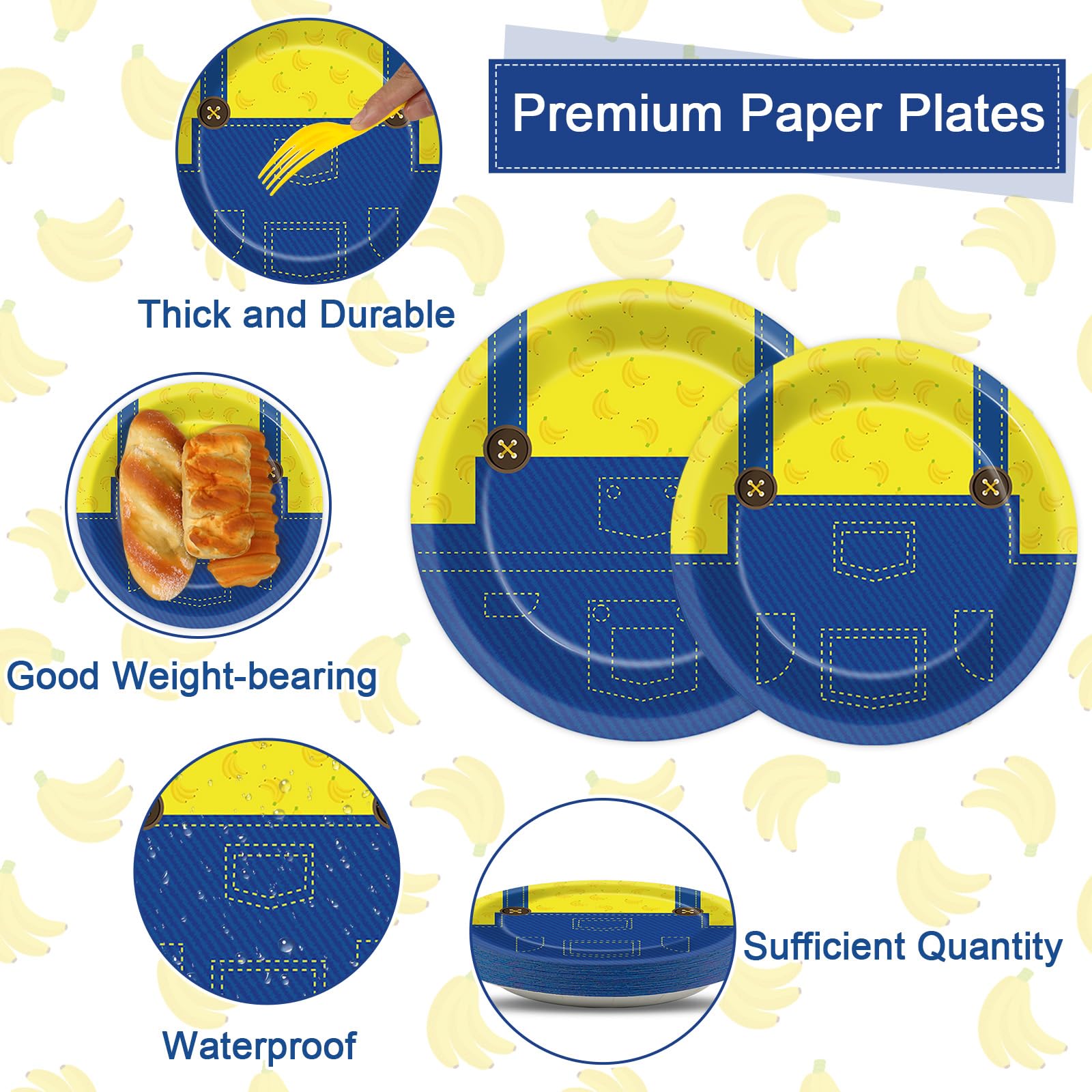 Justforjoyful 48Pcs Yellow Cartoon Paper Plates Yellow Cartoon Dinner Plates Party Decoration Disposable Yellow Cartoon Party Dinnerware Tableware Set for Birthday Baby Shower Table Party Decoration