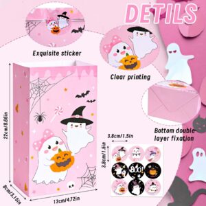 24Pcs Halloween Paper Treat Bags Pink Black Boo Ghost Pumpkin Candy Goodie Bags with Stickers for Halloween Trick or Treat Party Favors Baby Shower Supplies