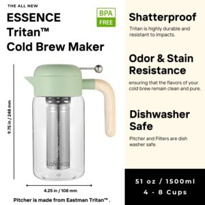 LAFEECA Cold Brew Coffee Maker - Iced Tea Brewer with Airtight Lid - Stainless Dual Ultra Filter - Tritan Pitcher - 1500 ml / 51 oz - Green