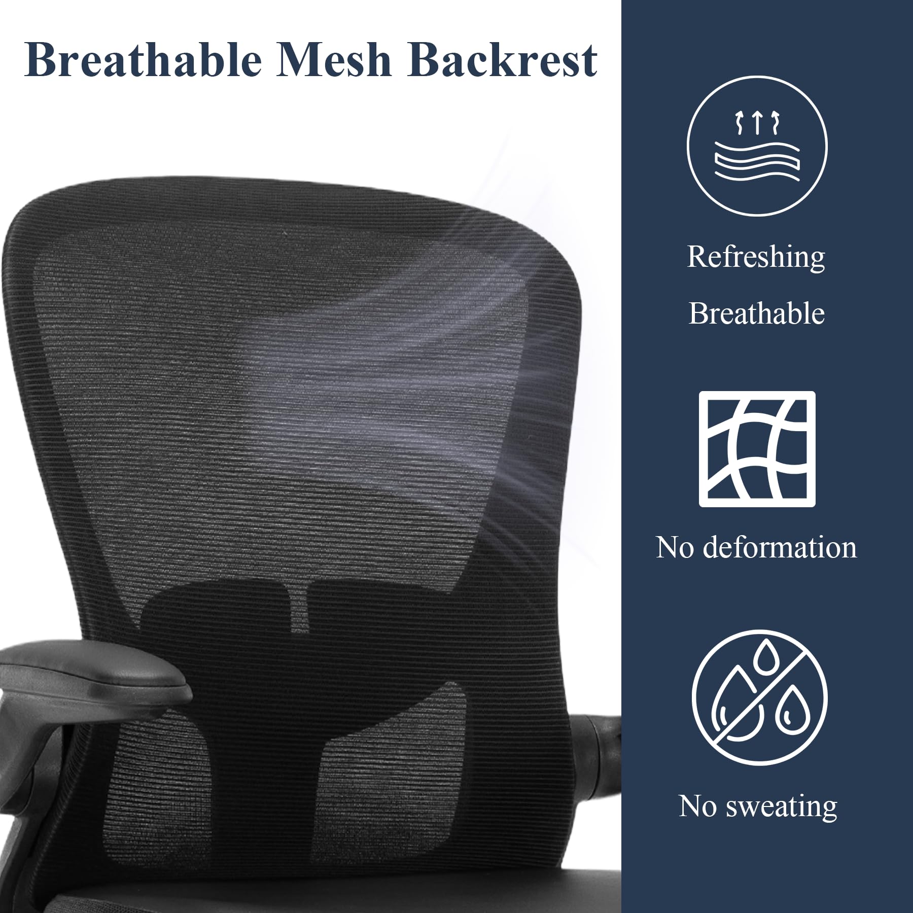 TOPBSHODC Office Chair,Ergonomic Mesh Desk Office Chair with Lumbar Support,PU Leather Compter Chair with Adjustable Heigh,Executive Swivel Rolling Chair with Flip up Arm,Black