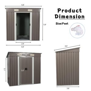 Huisuilinss Metal Outdoor Storage Shed 6x4 FT, with Floor Frame Waterproof UV Protection Storage House Garden Shed with Lockable Door for Garden Backyard Patio Lawn