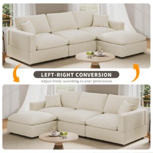 Modular Sectional Sofa Couch, Cloud Modular Couch with Ottoman, L Shaped Convertible Couch Deep Seat Couches for Living Room/Apartment/Office, Down Filled Sofas, Detachable Cushion Covers