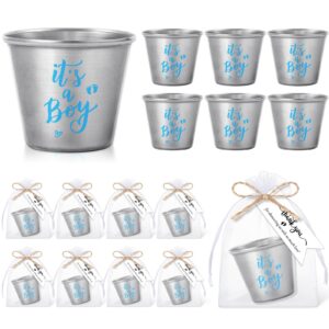 pickmesh 50 sets baby shower favors for guest stainless steel shot glasses with thank you tag organza bag baby arrival theme party gift for gender reveal(boy)