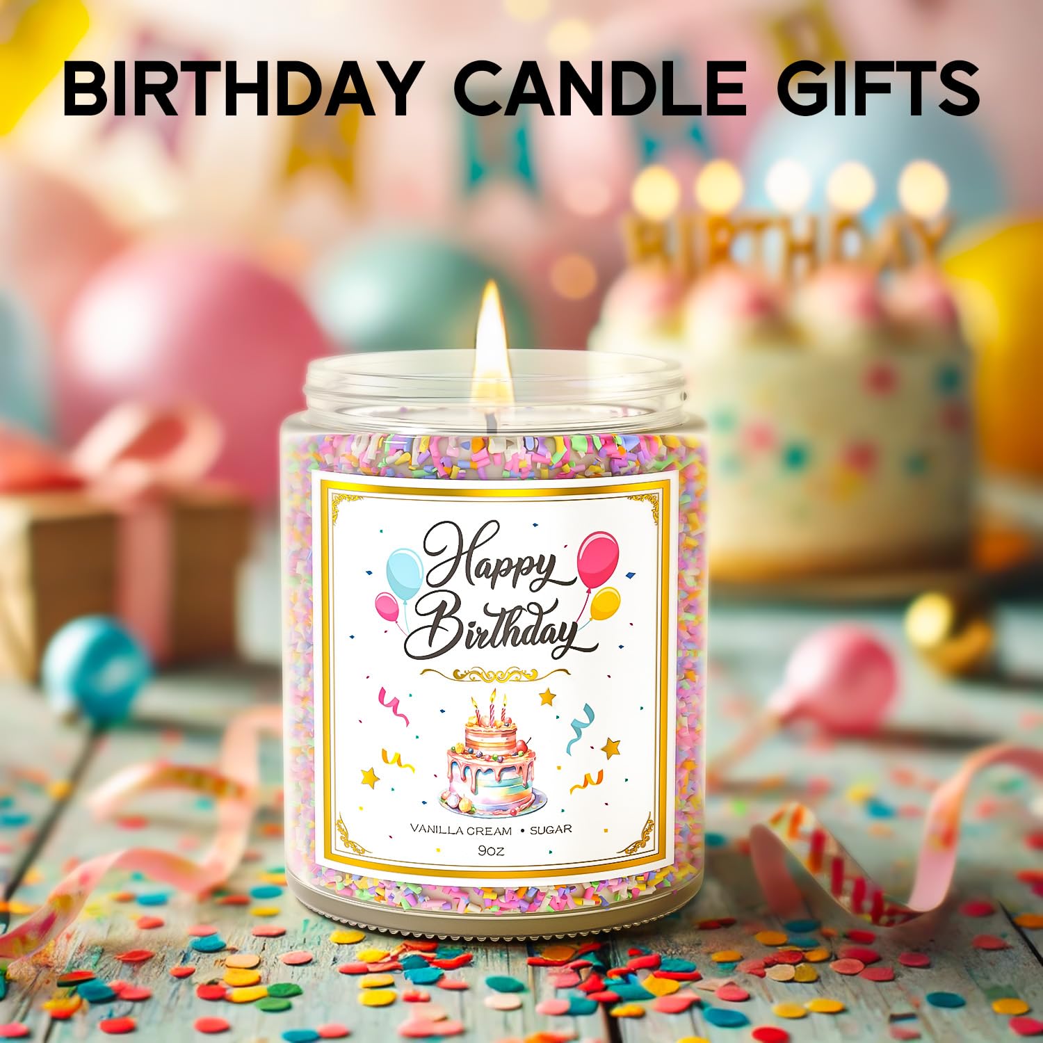 VEGISHINE Birthday Candles Gifts for Women, Birthday Gifts for Women Men, 9 oz Happy Birthday Candle with Vanilla Birthday Cake Scent, Birthday Gifts for Women Friendship Ideas