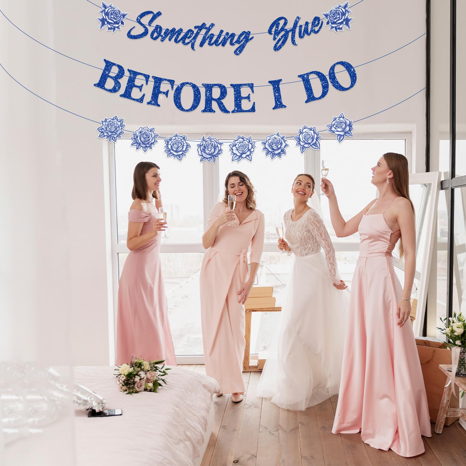 Something Blue Before I Do Bridal Shower Decorations, NO-DIY Bridal Shower Decorations Includes Glitter Something Blue Before I Do Banner, Wedding Party Decorations Garland