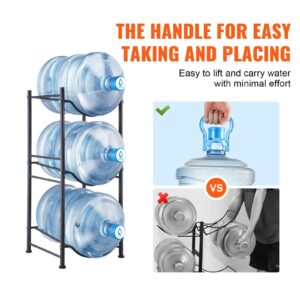 VEVOR 5 Gallon Water Jug Holder, 3 Tiers Water Bottle Holder, Heavy Duty Water Bottle Rack with 3 Slots, Detachable Water Jug Stand for Kitchen, Office, Living Room- Black