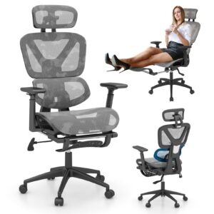 powerstone ergonomic mesh office chair with adjustable lumbar support, high back office chair with adjustable 3d armrests, big and tall mesh chair with 2d headrest, bifma certified gas bar, footrest