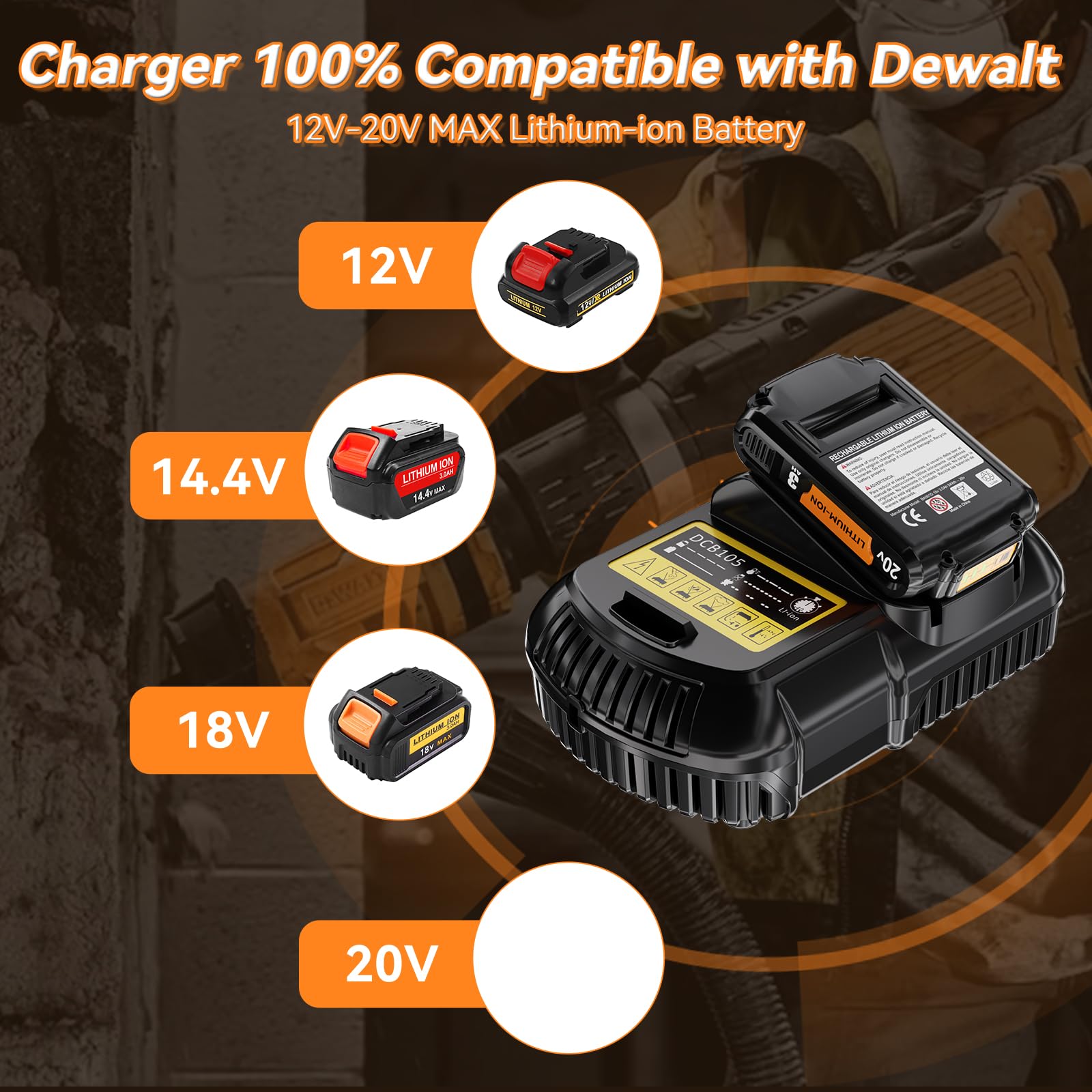 DCB203-2 Upgraded 3.0Ah Replacement for Dewalt 20V MAX Battery and Charger Combo Compatible with Dewalt 20V Battery with Charger Replacement for Dewalt 20Volt Lithium Battery DCB205 DCB203 DCB204