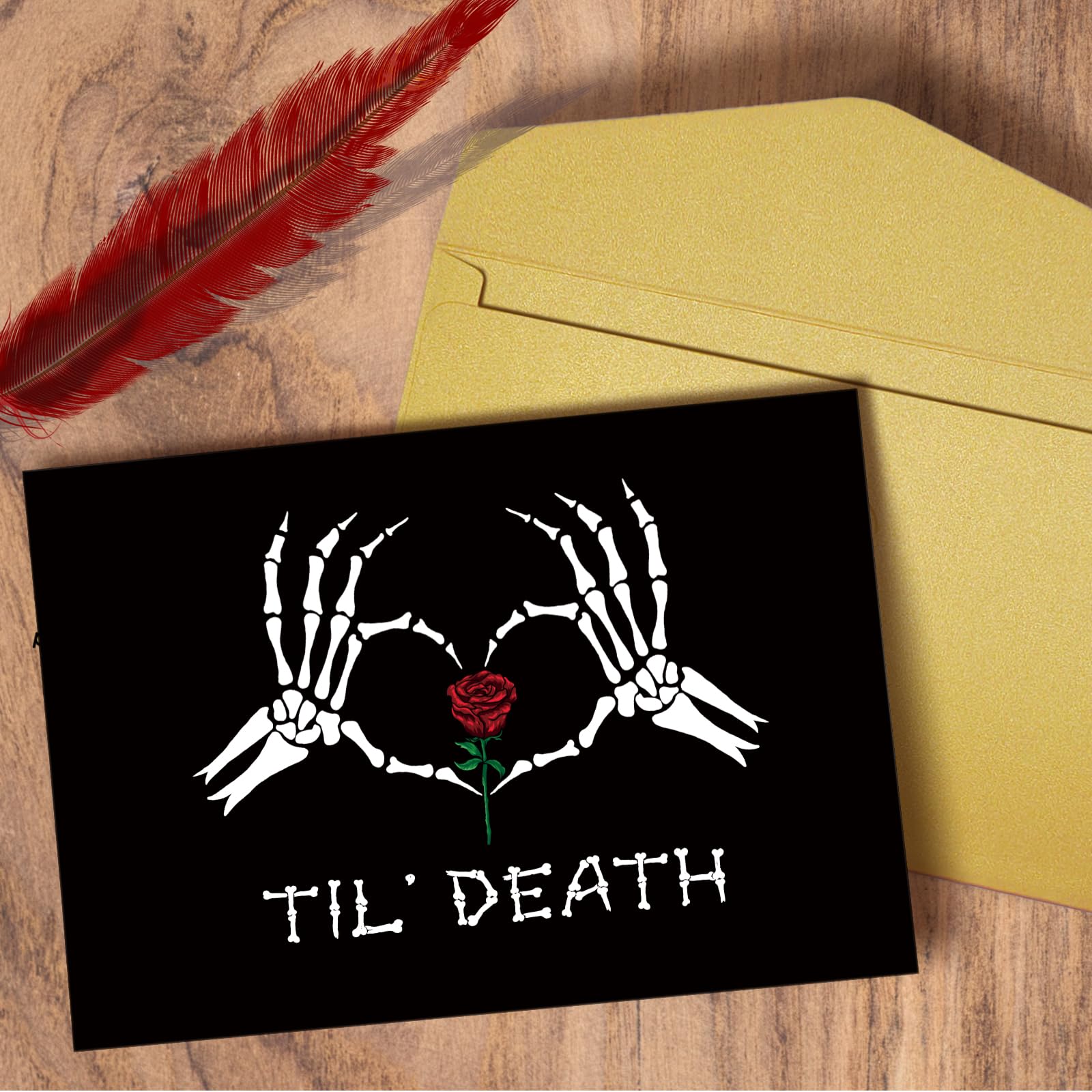 Til Death Wedding Card for Him Her, Funny Bride Shower Card for Friend, Spooky Skeleton Hand Halloween Anniversary Card, Engagement Card Women Men