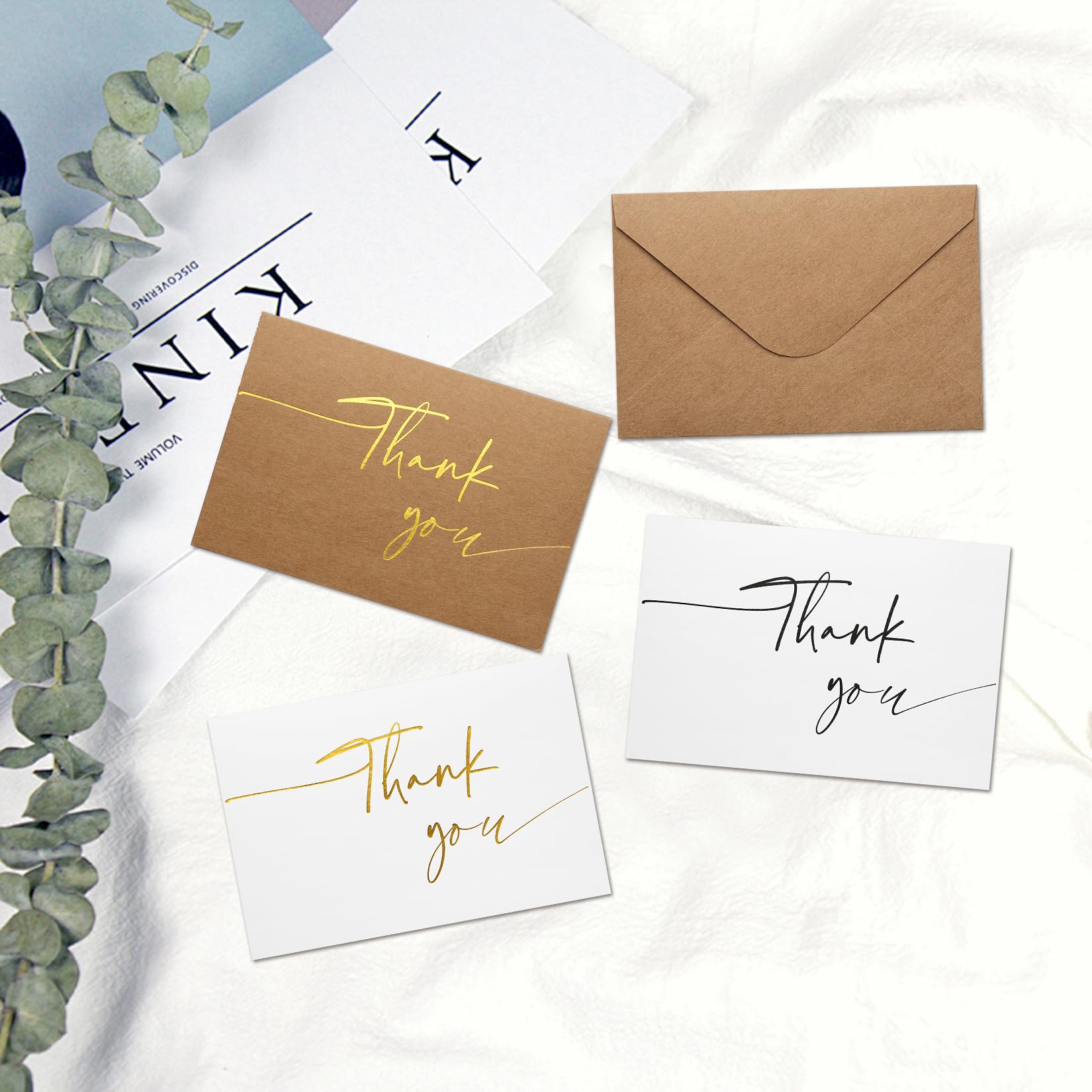 Ecrifrion 36 Pack Thank You Cards with Kraft Envelopes and Stickers,4x6 Inch Elegant Blank Thank You Notes Multipack for Wedding Baby Bridal Shower Small Business Funeral Sympathy