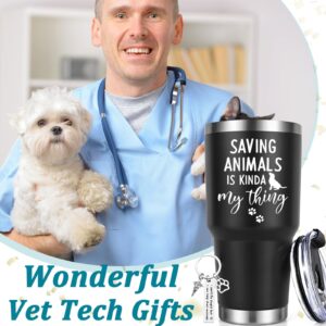 Lifecapido Vet Tech Gifts, Veterinarian Gifts, Saving Animals Is Kinda My Thing 30oz Tumbler with Veterinarian Keychain, Vet Tech Week Gifts Christmas Gifts for Veterinarian Technologists, Black