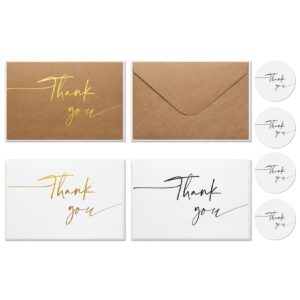 ecrifrion 36 pack thank you cards with kraft envelopes and stickers,4x6 inch elegant blank thank you notes multipack for wedding baby bridal shower small business funeral sympathy