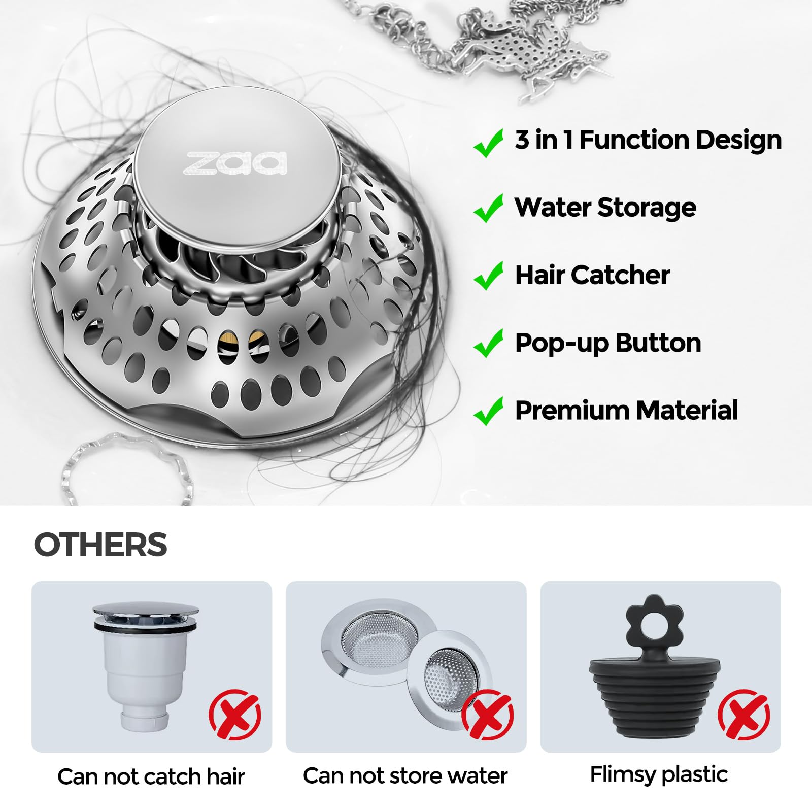 3in1 Bathtub Drain Stopper & Shower Drain Hair Catcher Combo, Upgraded 2in1 Tub Stopper Bathtub Drain Cover and Hair Catcher, 2 Pack Premium Silicone Drain Protector & Shower Drain Cover.