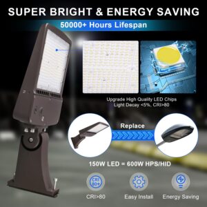 480V 150W LED Parking Lot Light, 5000K 21000LM [Eqv. 600W HPS] LED Shoebox Light with Direct Arm Mount, Dimmable Outdoor Street Area Light, IP65 10KV Surge Protection, AC 277-480V UL&DLC Listed