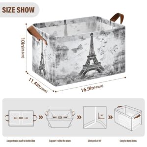 KJIZMO Paris Eiffel Tower Foldable Storage Basket for Shelves, Collapsible Sturdy Storage Bin with Handles, Storage Cube for Organizing Closet 2PCS