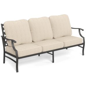 sunshine valley metal patio furniture sofa with 5.75" super-thick waterproof cushion, 3-seater deep seating & high-back outdoor couch for patio backyard deck front porch