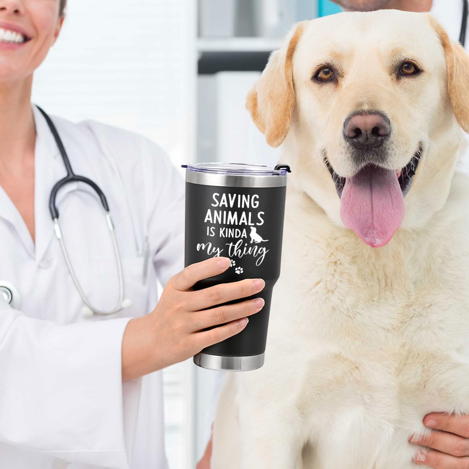 Lifecapido Vet Tech Gifts, Veterinarian Gifts, Saving Animals Is Kinda My Thing 30oz Tumbler with Veterinarian Keychain, Vet Tech Week Gifts Christmas Gifts for Veterinarian Technologists, Black