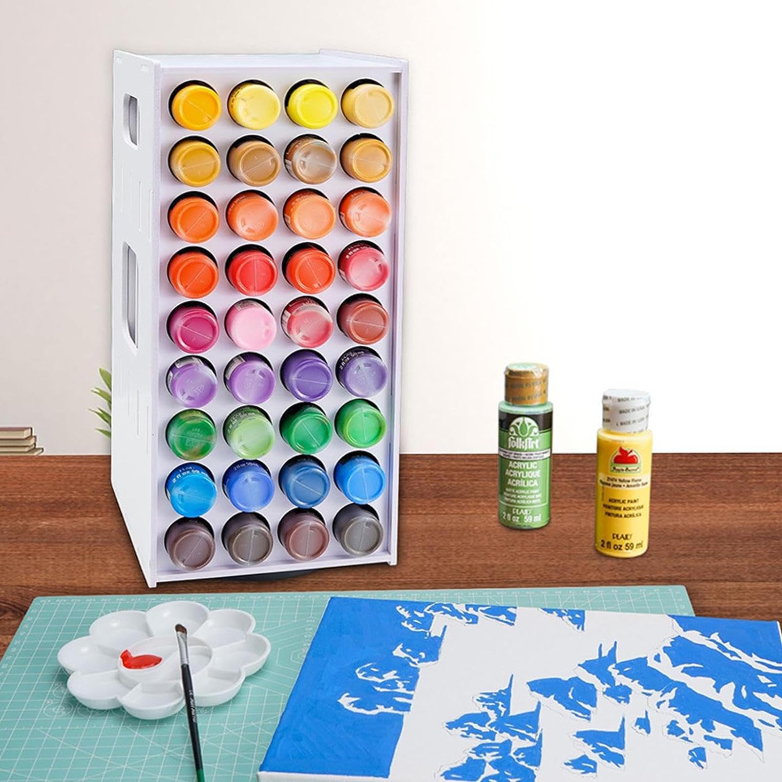 Paint Organizer - Paint Brush Holder | Paint Holder for Acrylic Painting | 72 Holes Paint Rack Stand | 360 Degree Rotating Vertical Paint Rack Stand Paint Holder Rack 2oz Paint Bottle Organizer