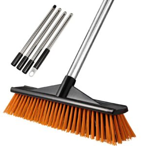 outdoor push broom heavy duty scrub brush with long handle commercial broom stiff bristles brush for cleaning porch, sidewalk, steps, driveway