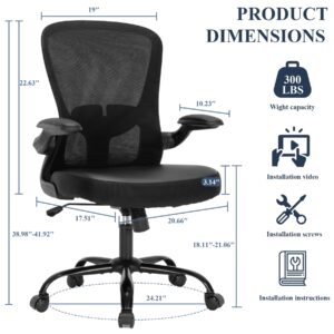 TOPBSHODC Office Chair,Ergonomic Mesh Desk Office Chair with Lumbar Support,PU Leather Compter Chair with Adjustable Heigh,Executive Swivel Rolling Chair with Flip up Arm,Black