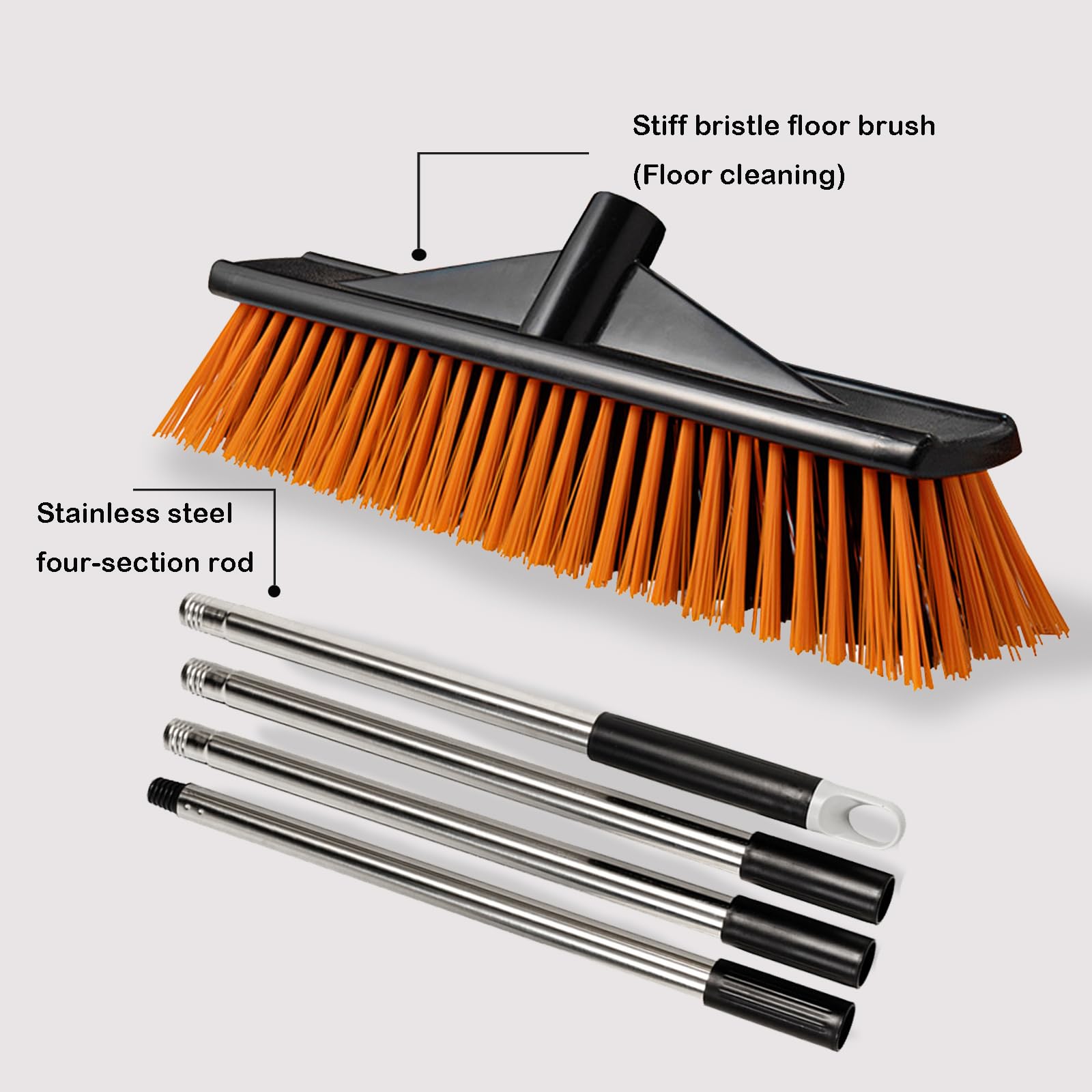 Outdoor Push Broom Heavy Duty Scrub Brush with Long Handle Commercial Broom Stiff Bristles Brush for Cleaning Porch, Sidewalk, Steps, Driveway