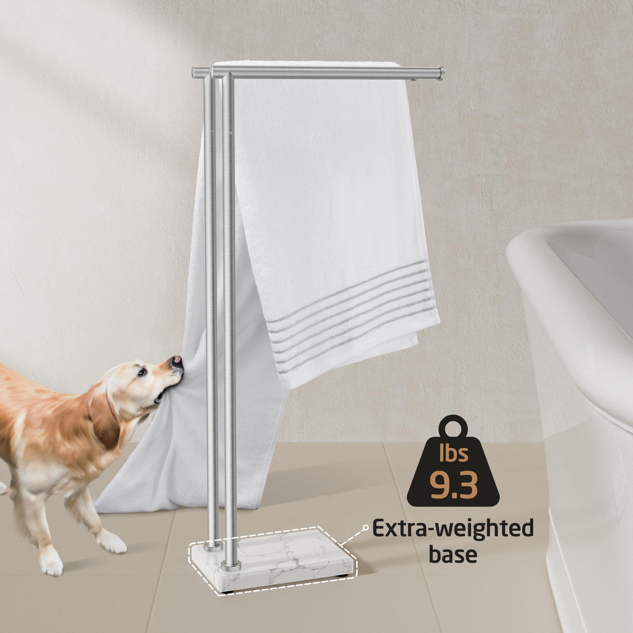 KES Free Standing Towel Racks for Bathroom, 2-Tier Towel Stand for Bathroom Floor with Weighted Natural Marble Base 3X Thicker, 18/8 Stainless Steel, Brushed Finish, BTH235-2