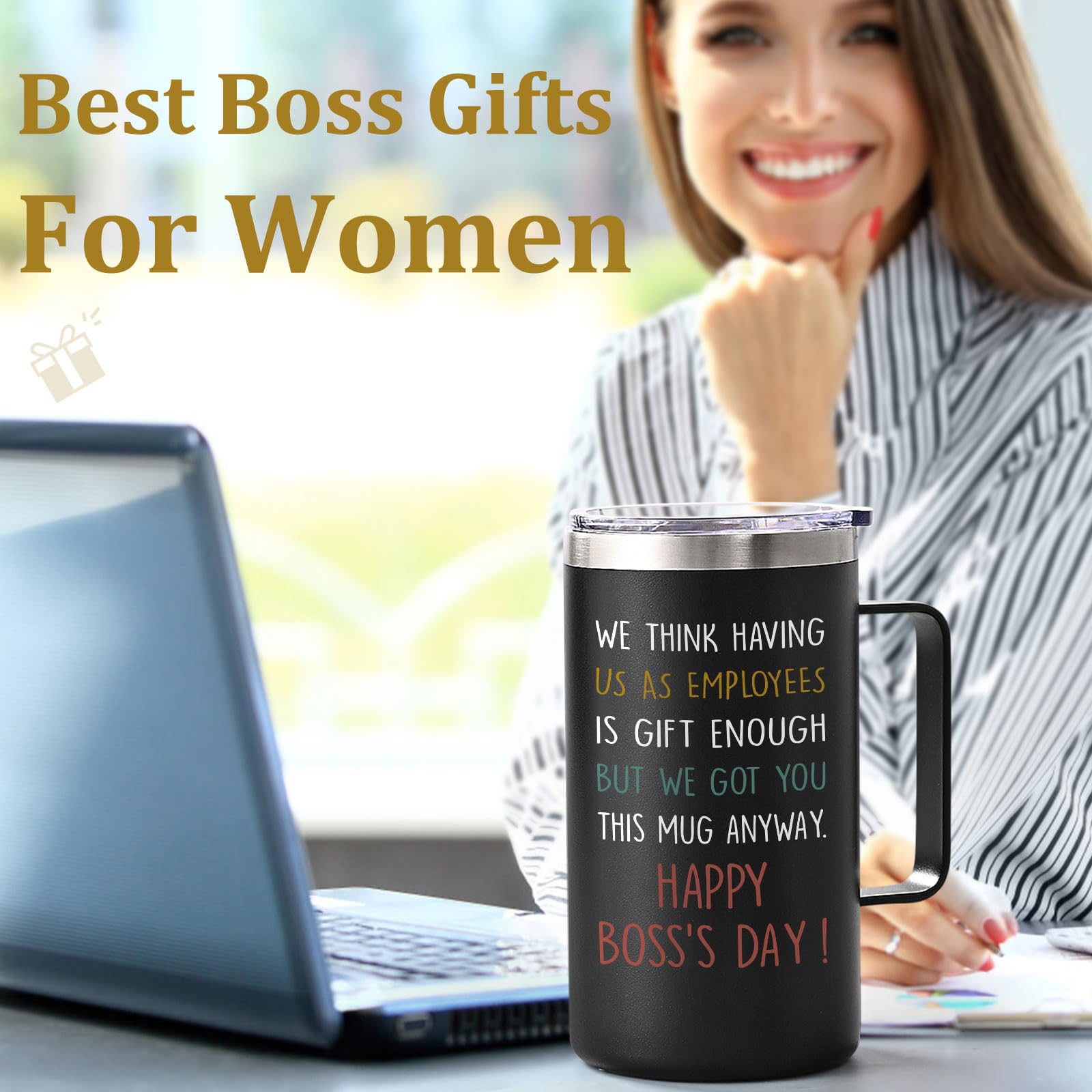 Lifecapido Boss Day Gifts, Boss Gifts, Having Us As Employees Is Gift Enough 20oz Insulated Coffee Mug with Boss Day Card, Birthday Retirement Christmas Gifts for Boss Employer from Employees, Black