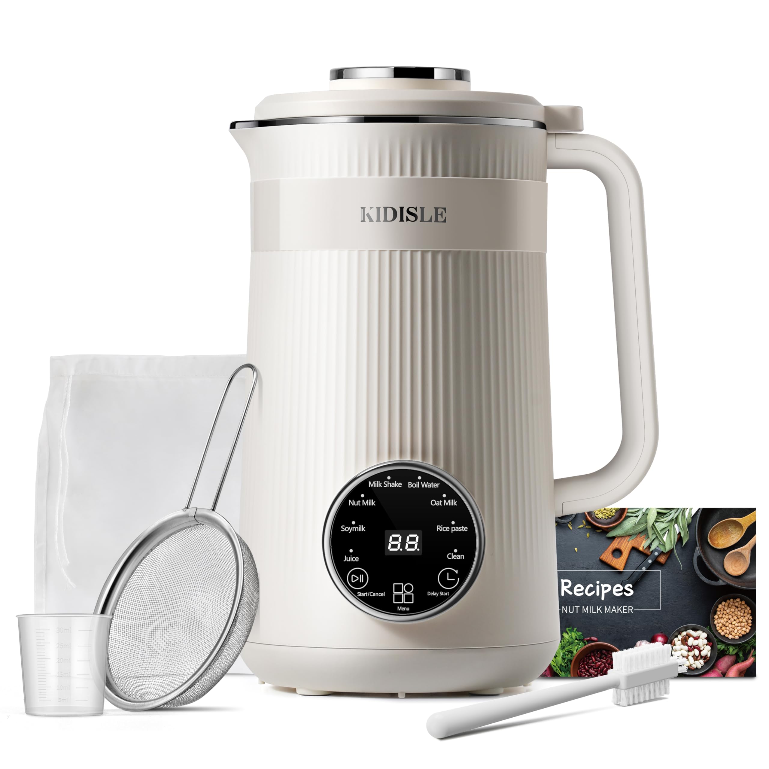 KIDISLE 8 in 1 Nut Milk Maker Blender, 32oz Homemade Almond, Oat, Coconut, Soy, Plant Based Milks and Non Dairy Beverages, Automatic Soybean Milk Machine with Delay Start/Keep Warm/Boil Water, White