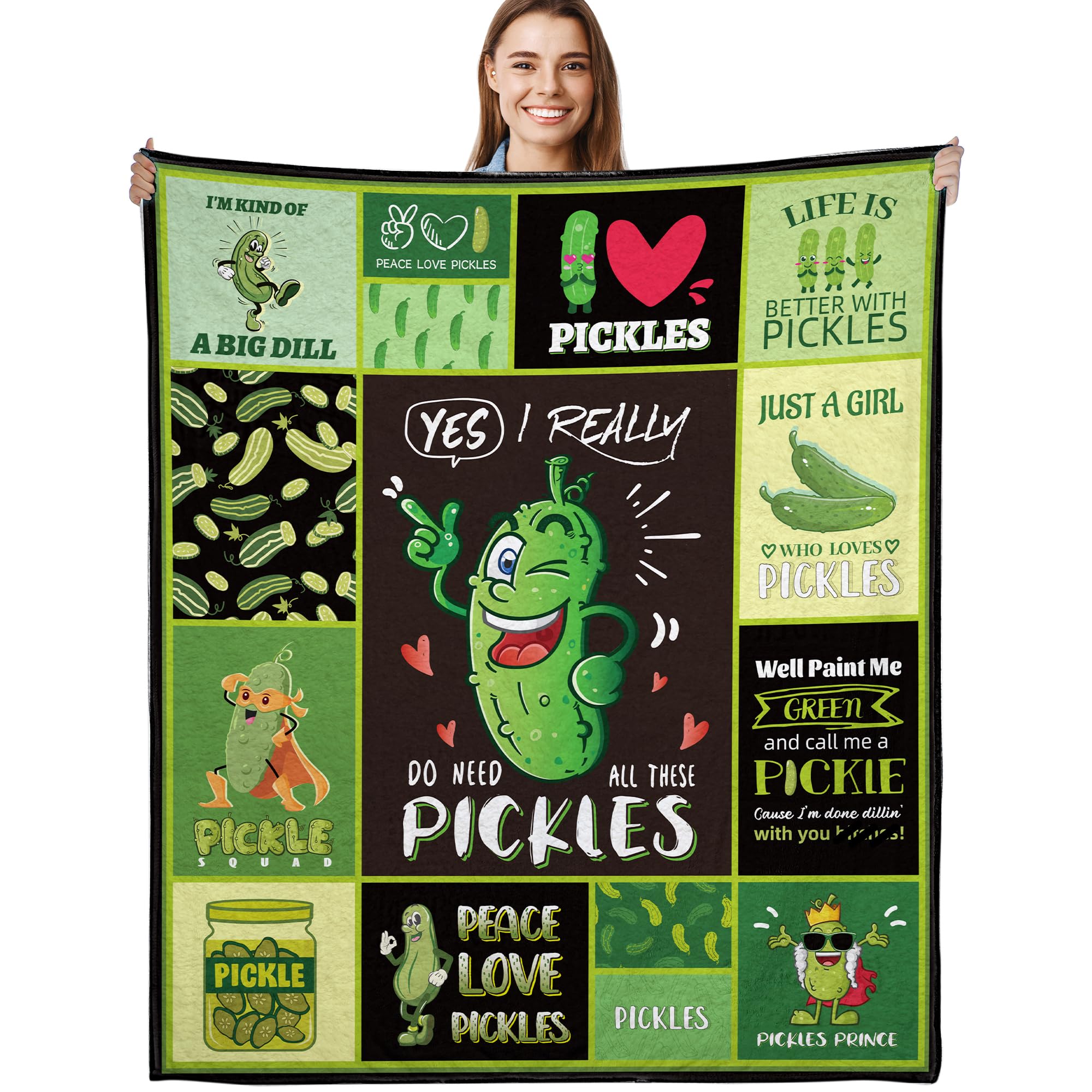 Pickle Blanket Gifts for Pickle Lovers - Funny Dill Pickle Gifts, Pickle Lover Gifts, Pickle Gift for Kids Women Girl, Super Soft Lightweight Cozy Pickle Blanket for Bed Couch Sofa Decor 50"×60"