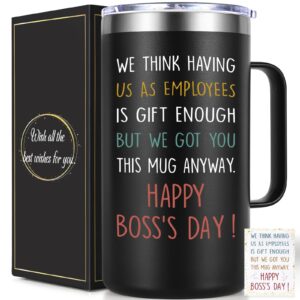 lifecapido boss day gifts, boss gifts, having us as employees is gift enough 20oz insulated coffee mug with boss day card, birthday retirement christmas gifts for boss employer from employees, black