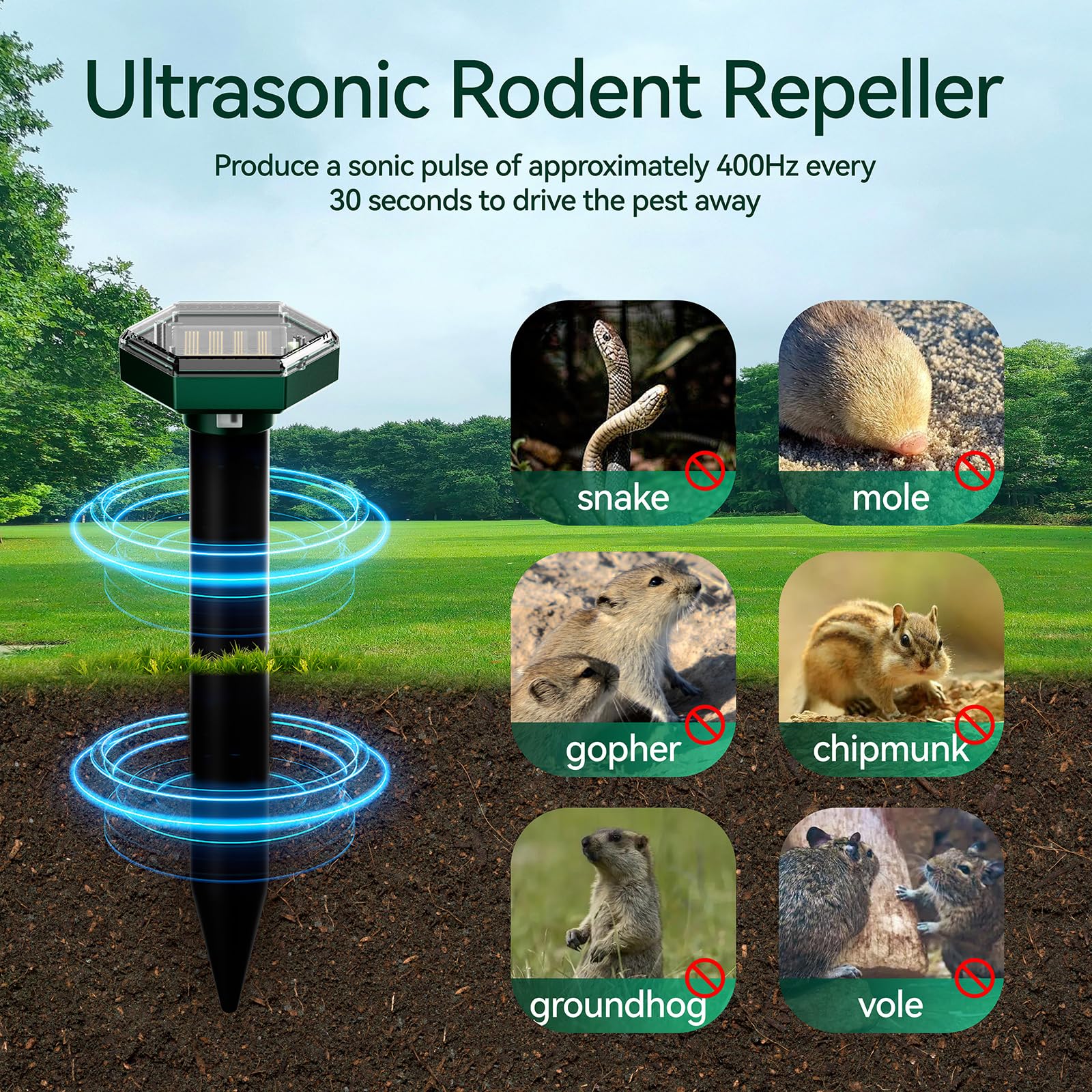 Mole Repellent Solar Powered 4 Pack buzzkick Solar Mole Repellent Ultrasonic Rodent Repeller，Vole Repellent Outdoor，Ultrasonic Pest Repeller for Yard