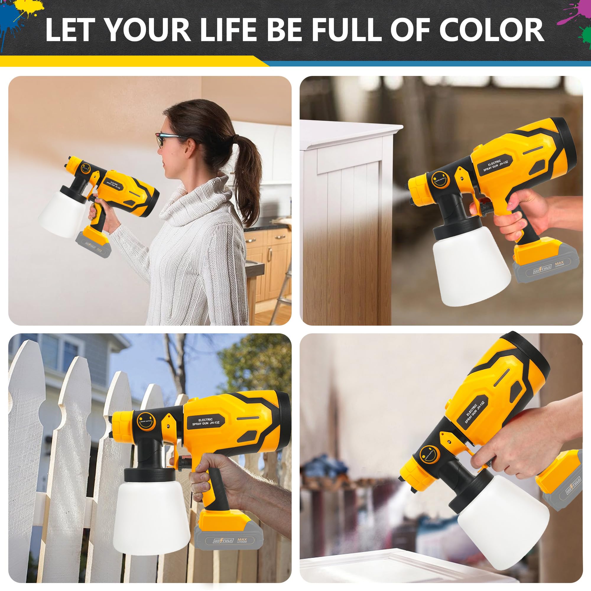 Cordless Paint Sprayer with 2 Battery,Paint Sprayer Gun with 2 x 2.0Ah Battery & 1000ml High Capacity 4 Nozzles, HVLP High Pressure Paint Gun,600W High Power Paint Sprayer for Home DIY