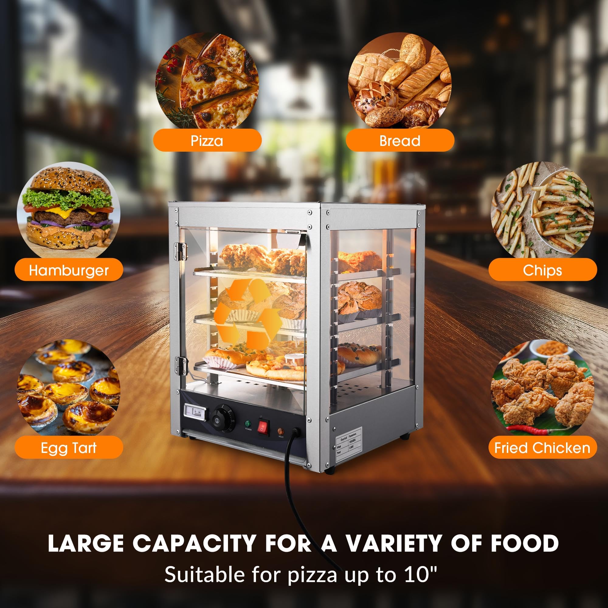 WeChef 15" 3-Tier Commercial Food Warmer Pizza Warmer Display Electric Countertop with LED Adjustable Lighting Stainless Steel Pastry Display Case for Fast Food Restaurant Food Truck Food Tent